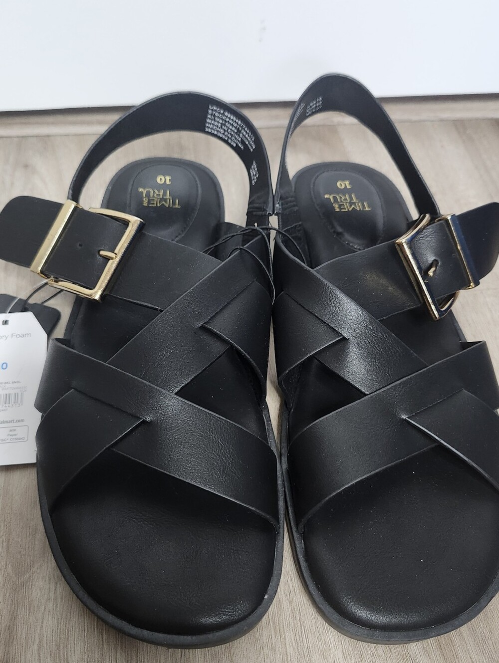 Black Vegan Leather Crisscross Slingback Sandal‎